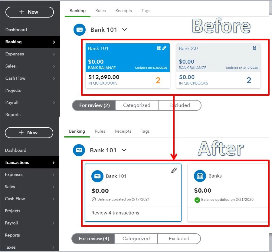 quickbooks bank transaction