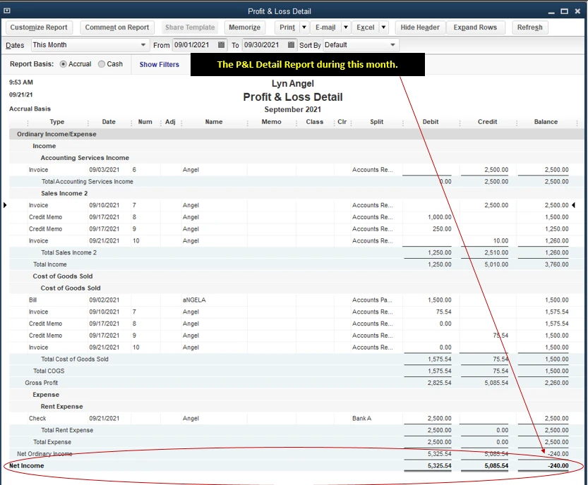 quickbooks online profit & loss report