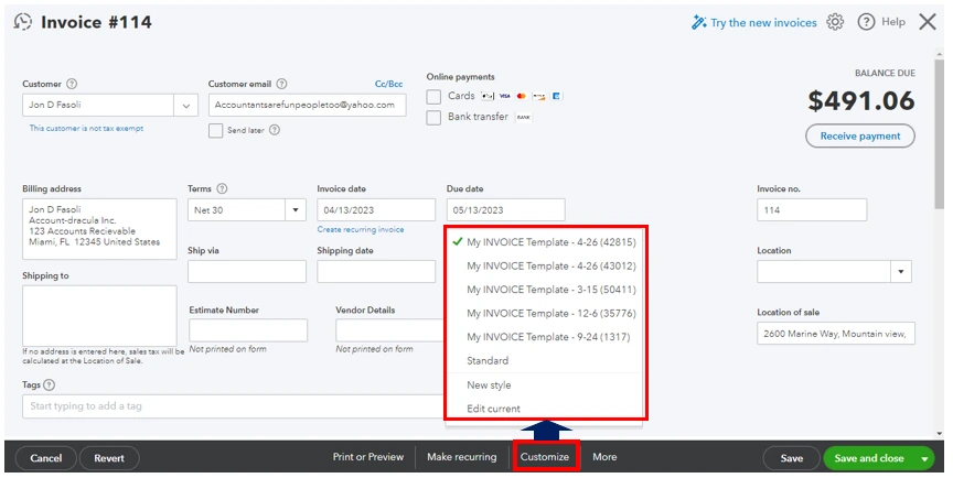 quickbooks invoice generation
