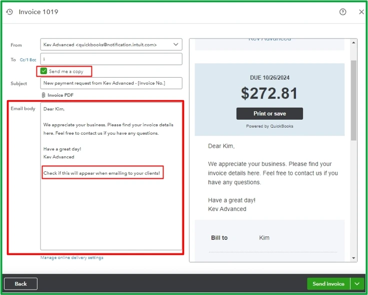 quickbooks invoices check