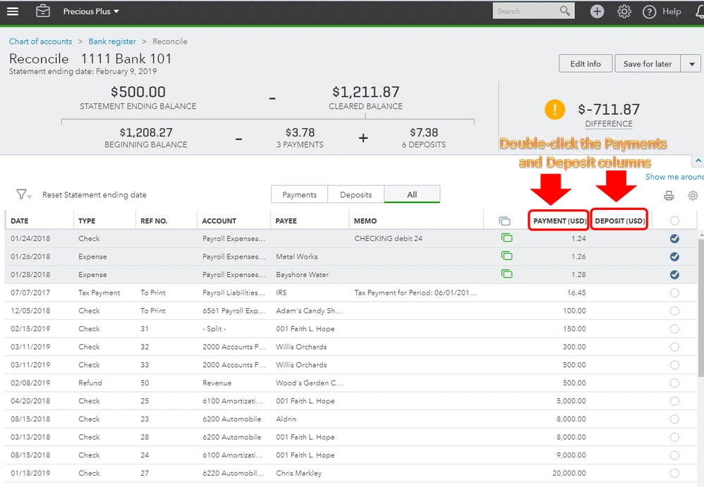 quickbooks bank reconcile